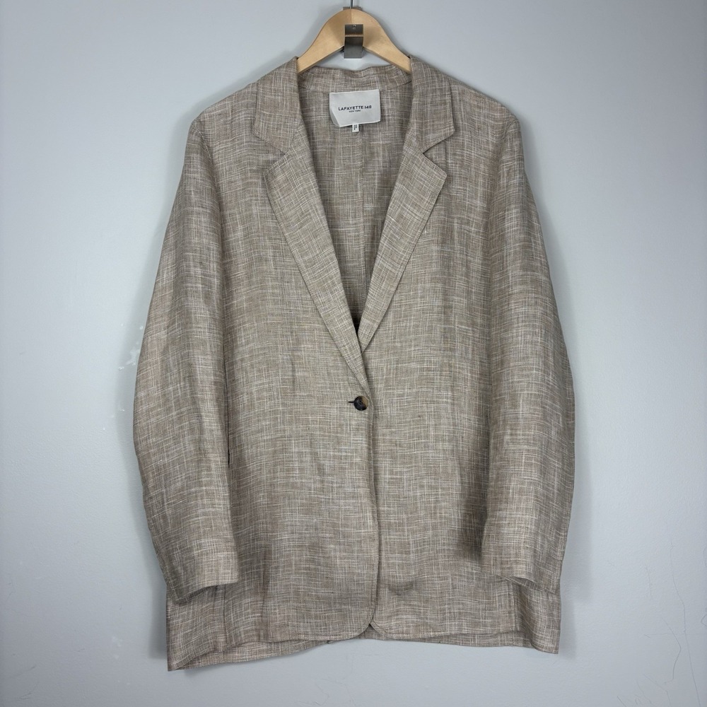 Lafayette 148 New York Neutral Beige Linen-Blend Single-Button Blazer